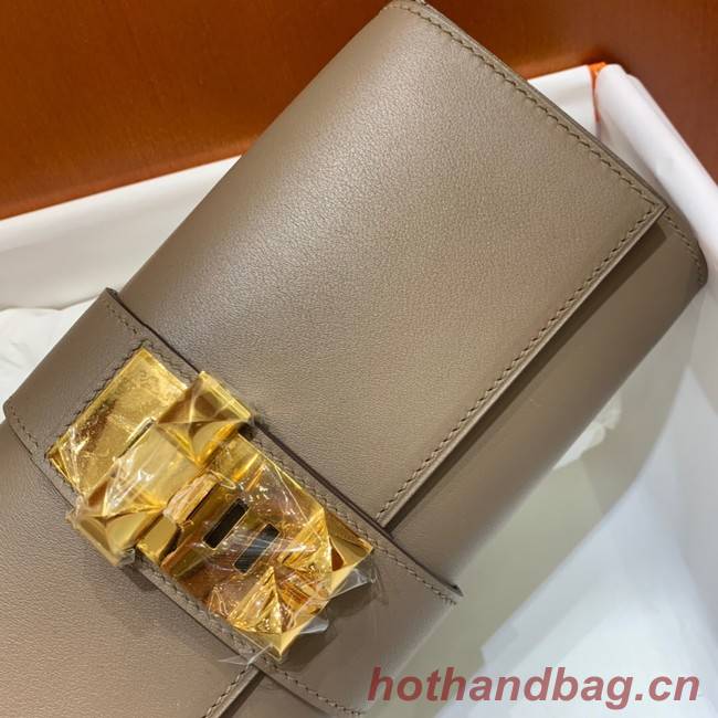 Hermes H Medor swift Leather Clutch 37566 gray&Gold hardware