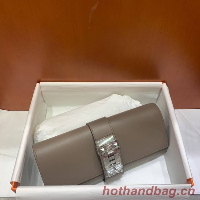 Hermes H Medor swift Leather Clutch 37566 gray&Silver hardware