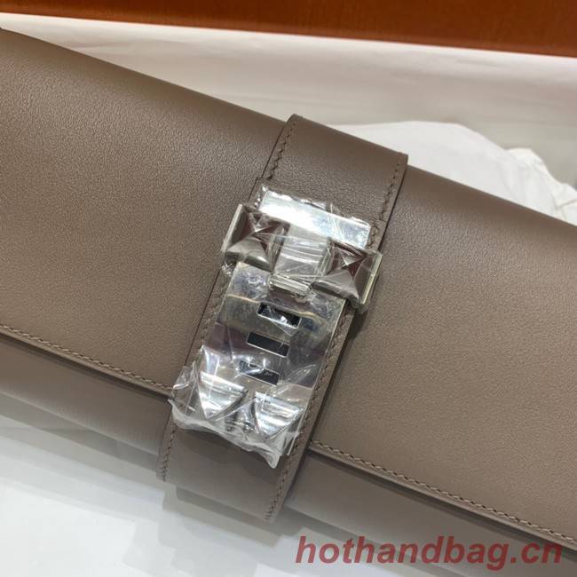 Hermes H Medor swift Leather Clutch 37566 gray&Silver hardware