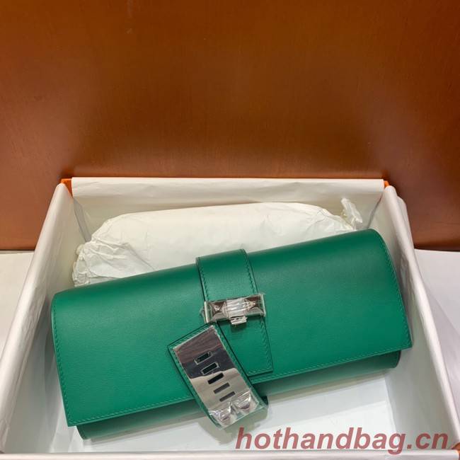 Hermes H Medor swift Leather Clutch 37566 green&Silver hardware