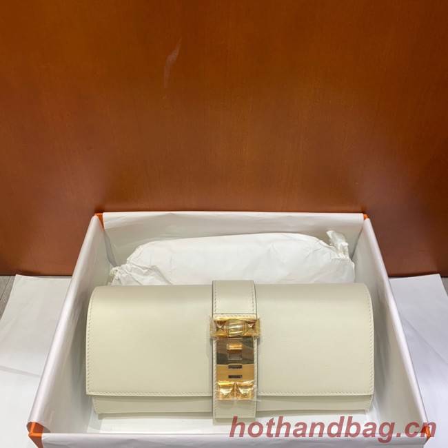 Hermes H Medor swift Leather Clutch 37566 white&Gold hardware