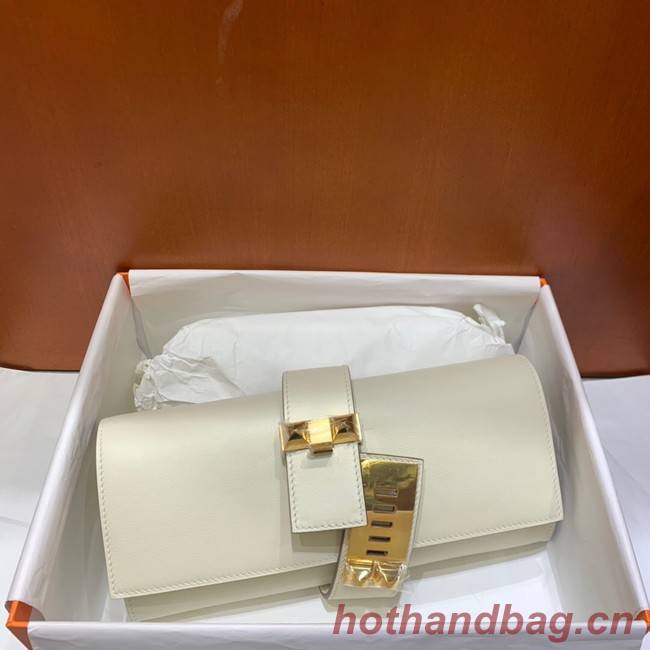 Hermes H Medor swift Leather Clutch 37566 white&Gold hardware