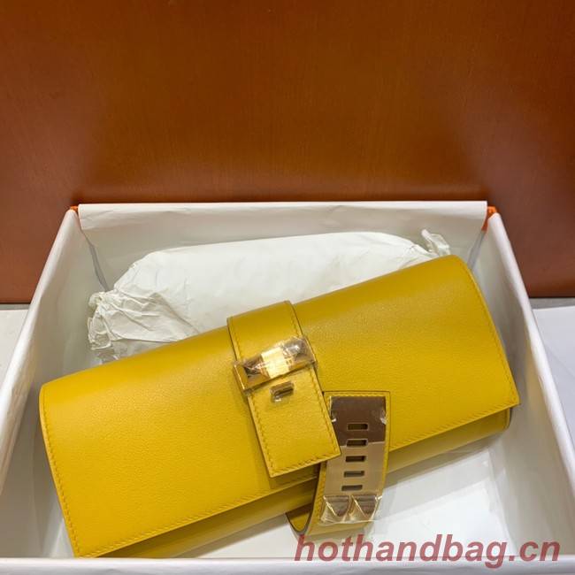 Hermes H Medor swift Leather Clutch 37566 yellow&Gold hardware