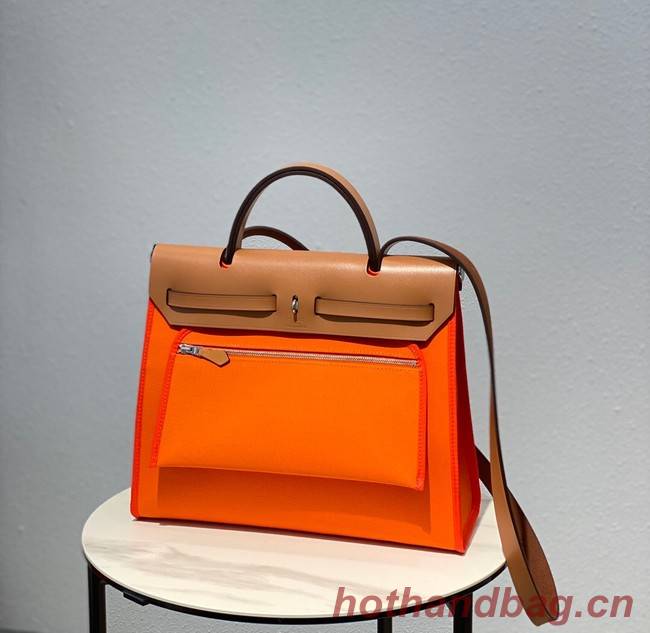 Hermes Herbag 31CM Original Canvas Leather & Calfskin 48887 orange&brown