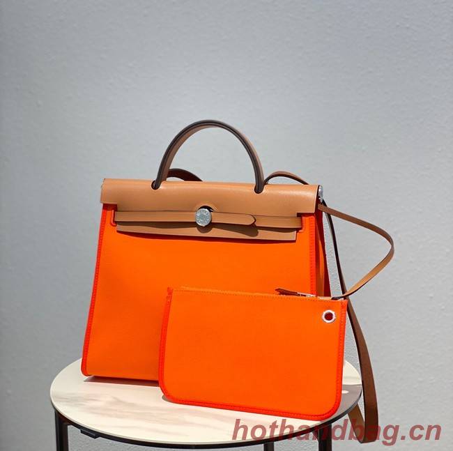 Hermes Herbag 31CM Original Canvas Leather & Calfskin 48887 orange&brown