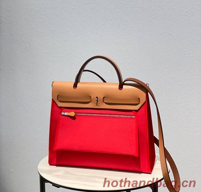 Hermes Herbag 31CM Original Canvas Leather & Calfskin 48887 red&brown