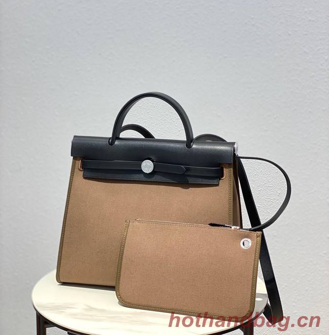 Hermes Herbag 31CM Original Canvas Leather & Calfskin 48887 Cream&black