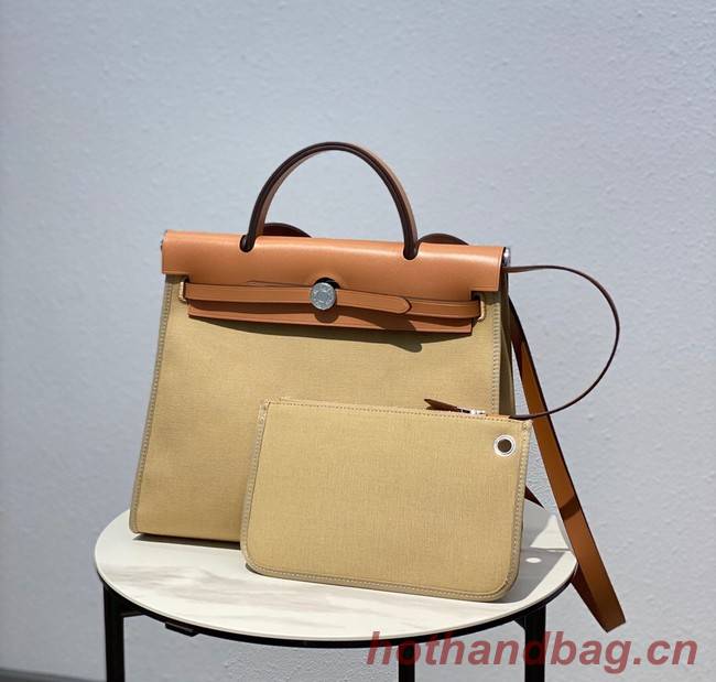 Hermes Herbag 31CM Original Canvas Leather & Calfskin 48887 Cream&brown