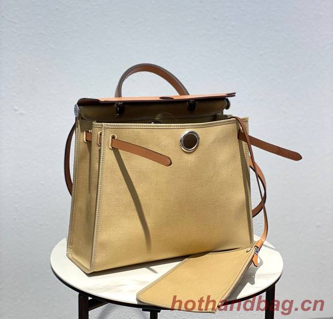 Hermes Herbag 31CM Original Canvas Leather & Calfskin 48887 Cream&brown