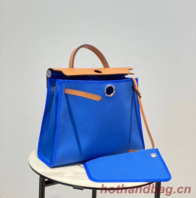 Hermes Herbag 31CM Original Canvas Leather & Calfskin 48887 blue&brown