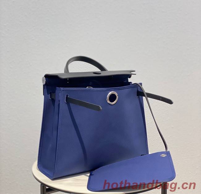 Hermes Herbag 31CM Original Canvas Leather & Calfskin 48887 blue&black