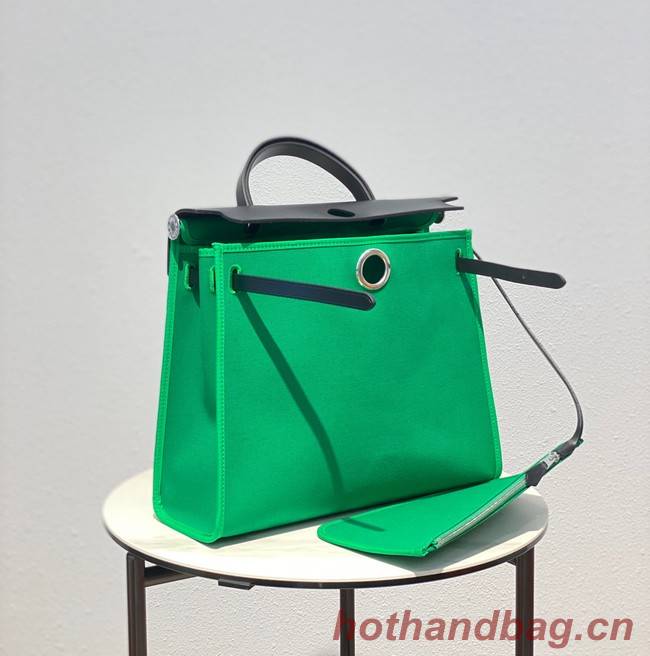 Hermes Herbag 31CM Original Canvas Leather & Calfskin 48887 green&black