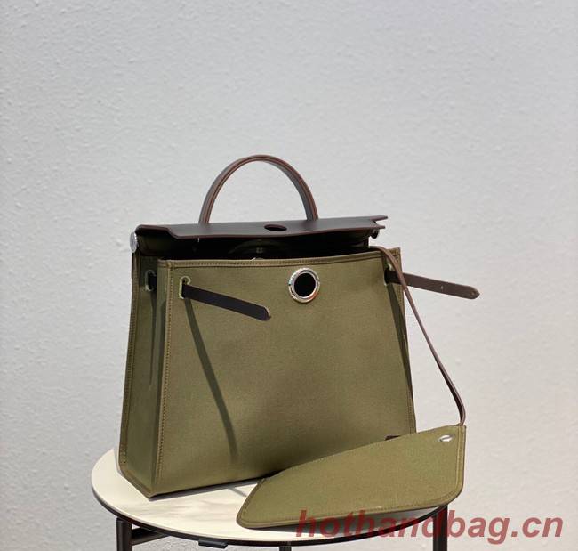 Hermes Herbag 31CM Original Canvas Leather & Calfskin 48887 green&brown