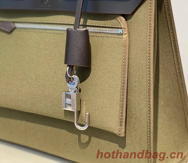 Hermes Herbag 31CM Original Canvas Leather & Calfskin 48887 green&brown