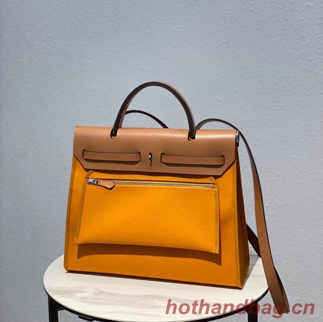 Hermes Herbag 31CM Original Canvas Leather & Calfskin 48887 yellow&brown