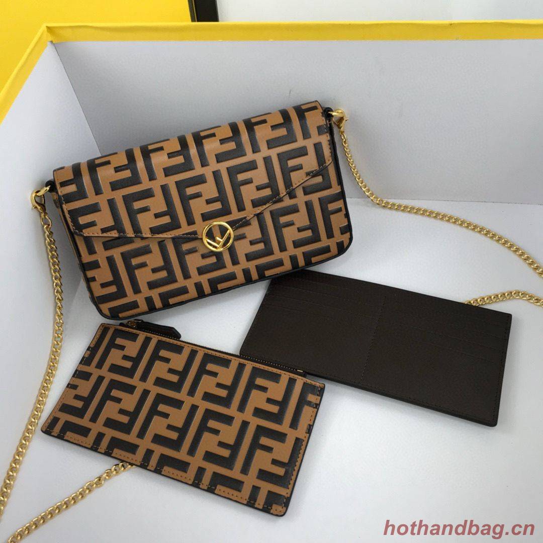 FENDI CHAIN FF Original Leather bag 8841 Brown