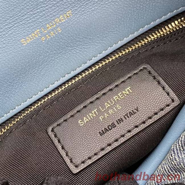 SAINT LAURENT PUFFER CHAIN BAG IN DENIM AND SMOOTH LEATHER 320333 BLUE