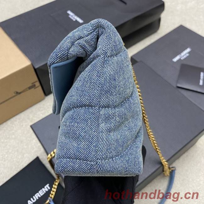 SAINT LAURENT PUFFER CHAIN BAG IN DENIM AND SMOOTH LEATHER 320333 BLUE