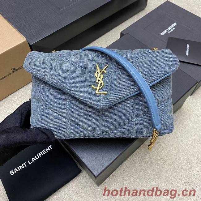 SAINT LAURENT PUFFER CHAIN BAG IN DENIM AND SMOOTH LEATHER 320333 BLUE