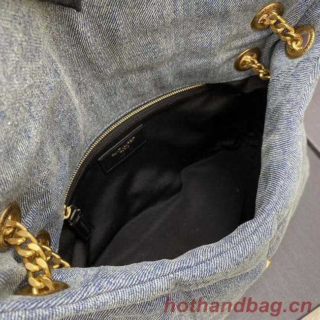 SAINT LAURENT PUFFER CHAIN BAG IN DENIM AND SMOOTH LEATHER 577476 BLUE