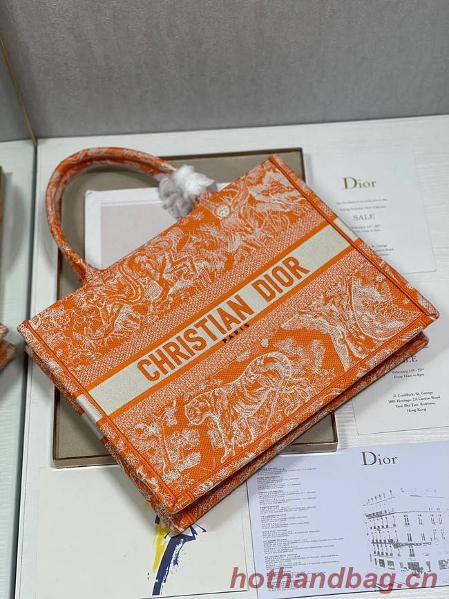 MEDIUM DIOR BOOK TOTE Fluorescent Orange Toile de Jouy Reverse Embroidery M1296ZROC