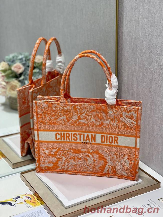 MEDIUM DIOR BOOK TOTE Fluorescent Orange Toile de Jouy Transparent Canvas M1296ZRVJ