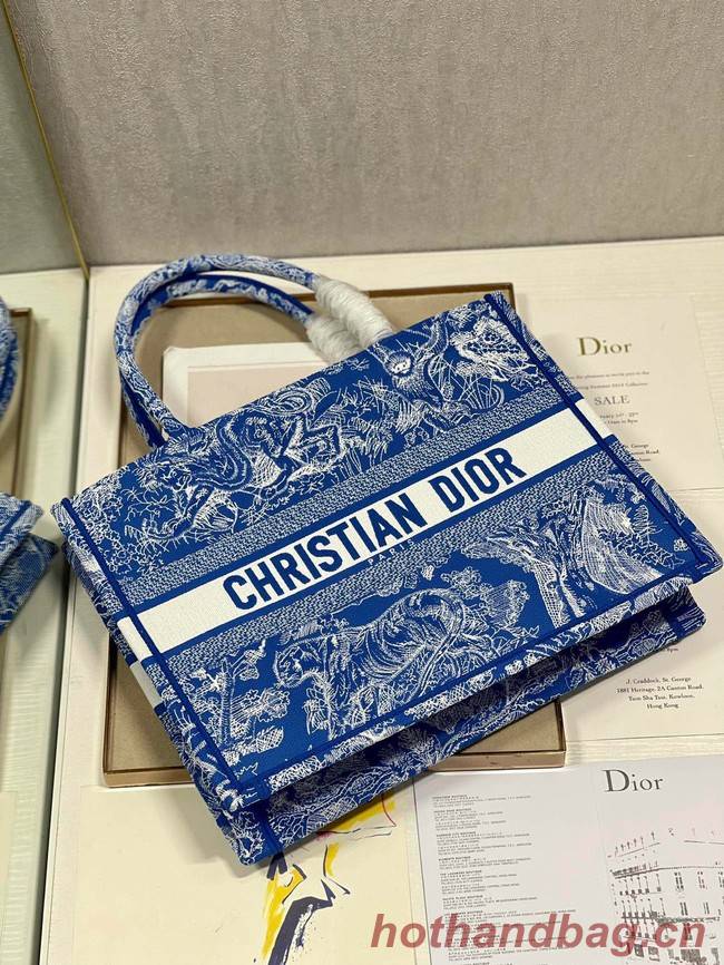 MEDIUM DIOR BOOK TOTE Fluorescent Blue Toile de Jouy Reverse Embroidery M1296ZROC