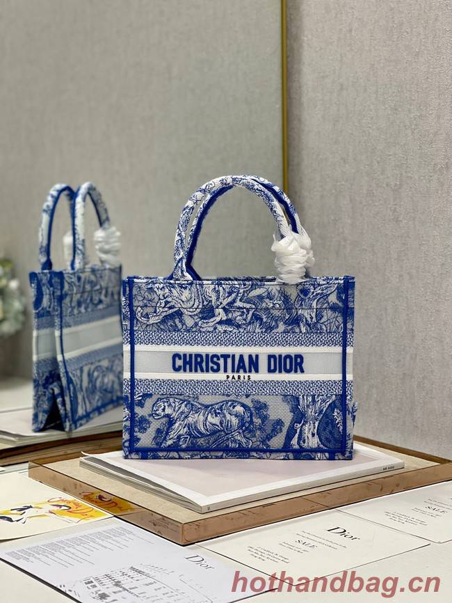 SMALL DIOR BOOK TOTE Blue Toile de Jouy Reverse Embroidery M1265ZRGO