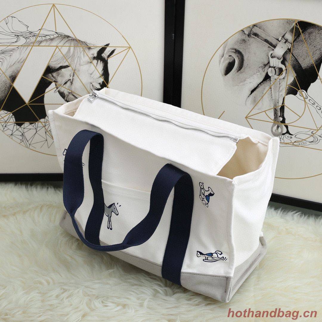 Hermes  Adada Nappy Canvas Shopping Bag H5635 Navy&White