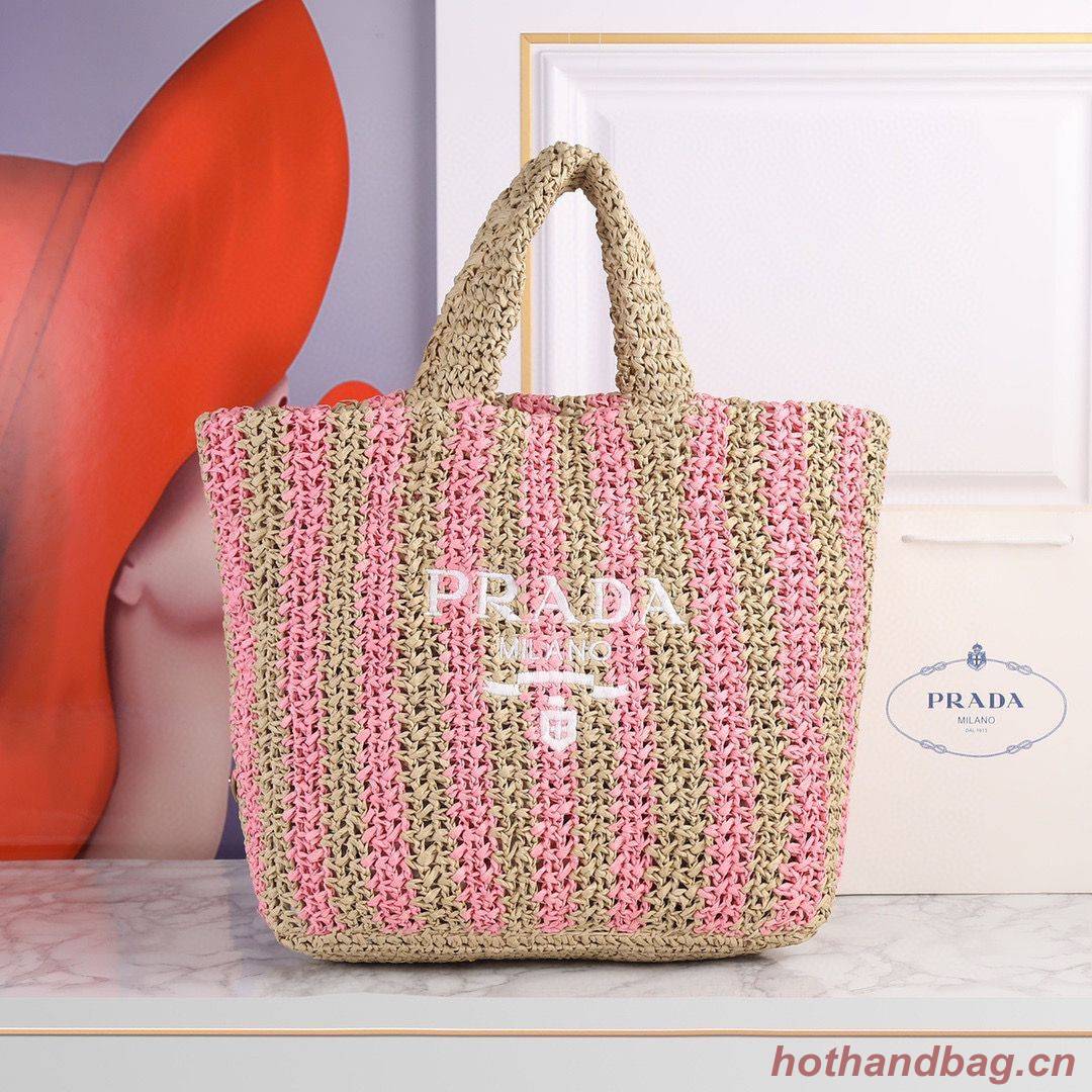 Prada Openwork Straw Tote Bag A20270 Pink