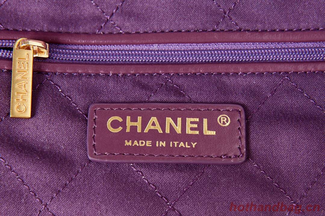 CHANEL 22 HANDBAG Calfskin & gold-Tone Metal AS3261 dark Purple