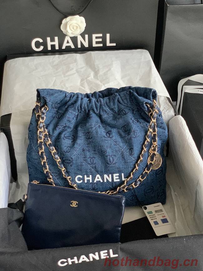 CHANEL 22 HANDBAG Denim AS3260 blue&white