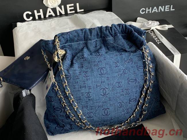 CHANEL 22 HANDBAG Denim AS3261 blue&gold