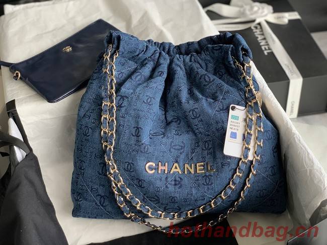 CHANEL 22 HANDBAG Denim AS3261 blue&gold