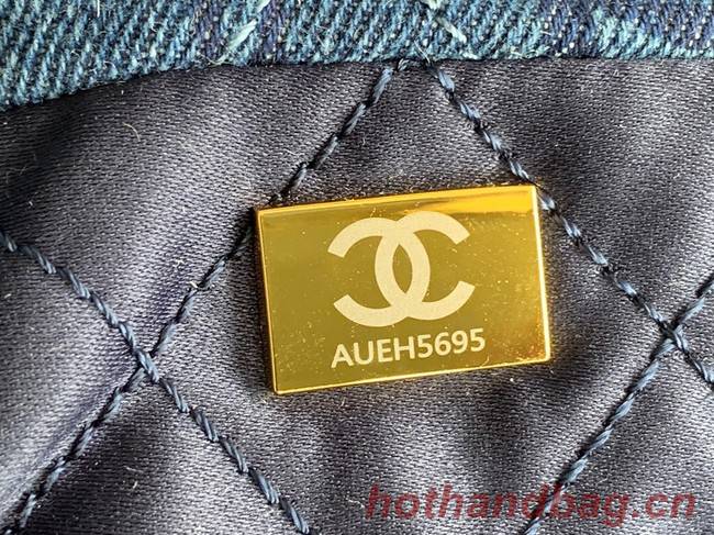 CHANEL 22 HANDBAG Denim AS3261 blue&gold