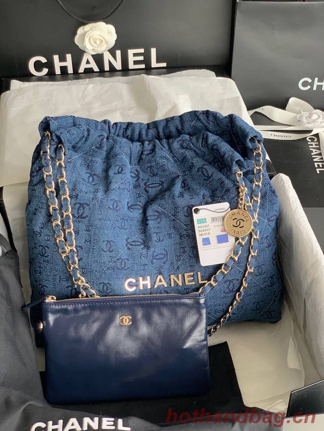 CHANEL 22 HANDBAG Denim AS3262 blue&gold