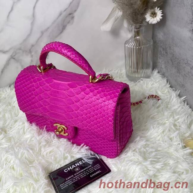 Chanel Snake skin mini flap bag with top handle AS2431 PLUM PURPLE