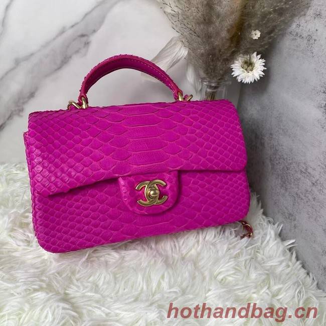 Chanel Snake skin mini flap bag with top handle AS2431 PLUM PURPLE