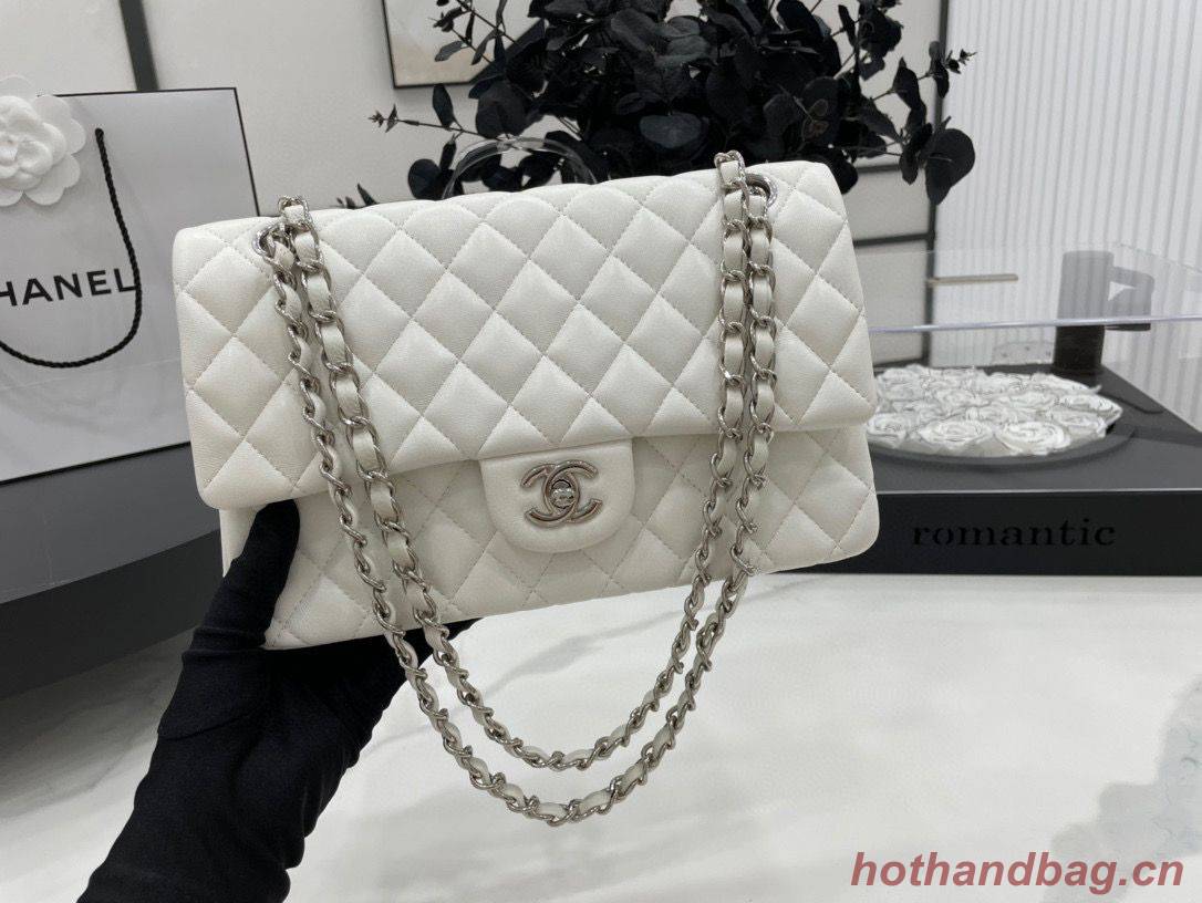 Chanel 2.55 Series Flap Bag Original Sheepskin Leather A1112 White Silver-Tone