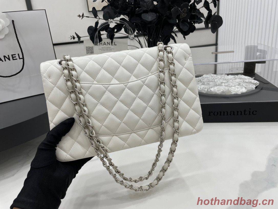 Chanel 2.55 Series Flap Bag Original Sheepskin Leather A1112 White Silver-Tone