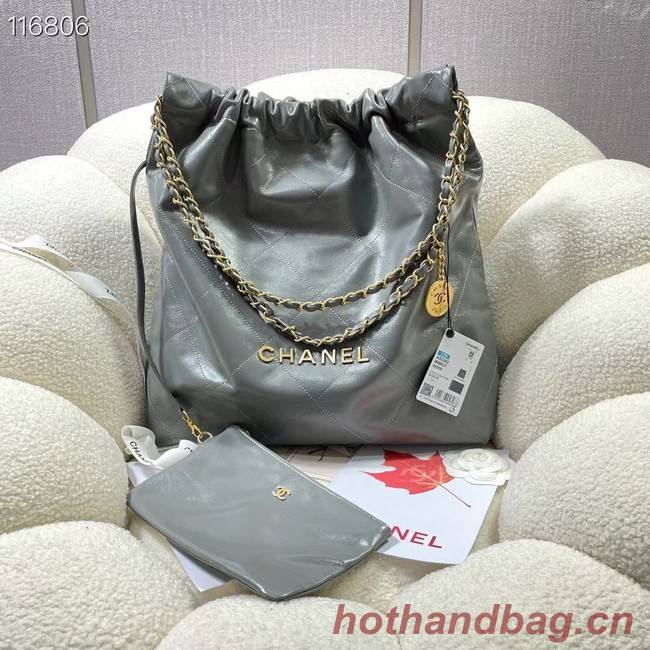 CHANEL 22 HANDBAG Shiny Calfskin & gold-Tone Metal AS3262 gray