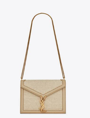 SAINT LAURENT CASSANDRA MEDIUM CHAIN BAG IN CANVAS AND BOX SAINT LAURENT LEATHER 532750 BEIGE ET SEA SALT