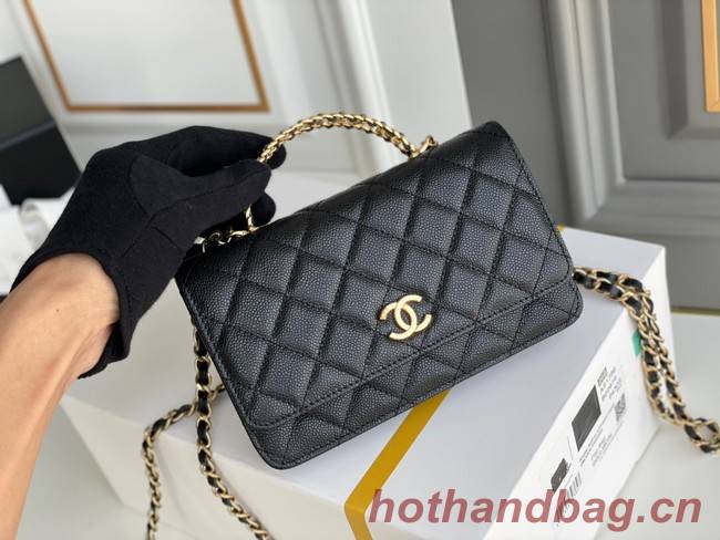 Chanel MINI FLAP BAG CLUTCH WITH CHAIN Gold-Tone Metal 22SS black