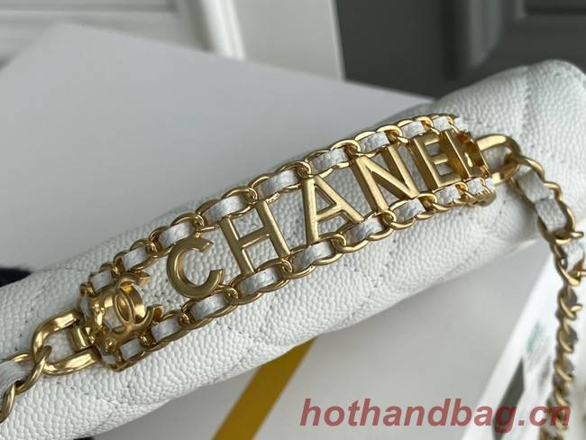 Chanel MINI FLAP BAG CLUTCH WITH CHAIN Gold-Tone Metal 22SS white