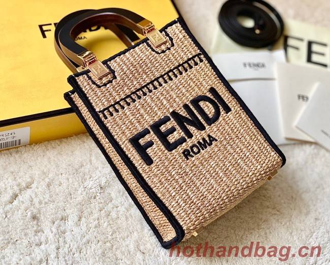 FENDI Mini Sunshine Shopper FF raffia mini-bag 8BS051A black