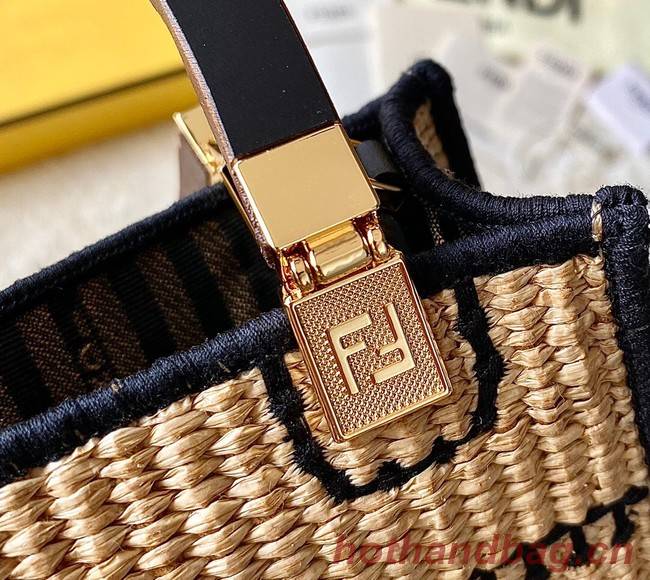 FENDI Mini Sunshine Shopper FF raffia mini-bag 8BS051A black