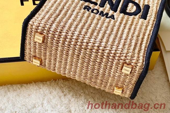 FENDI Mini Sunshine Shopper FF raffia mini-bag 8BS051A black