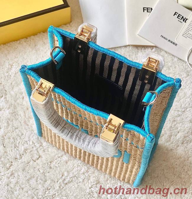 FENDI Mini Sunshine Shopper FF raffia mini-bag 8BS051A blue