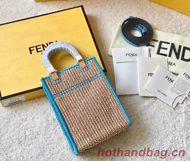 FENDI Mini Sunshine Shopper FF raffia mini-bag 8BS051A blue