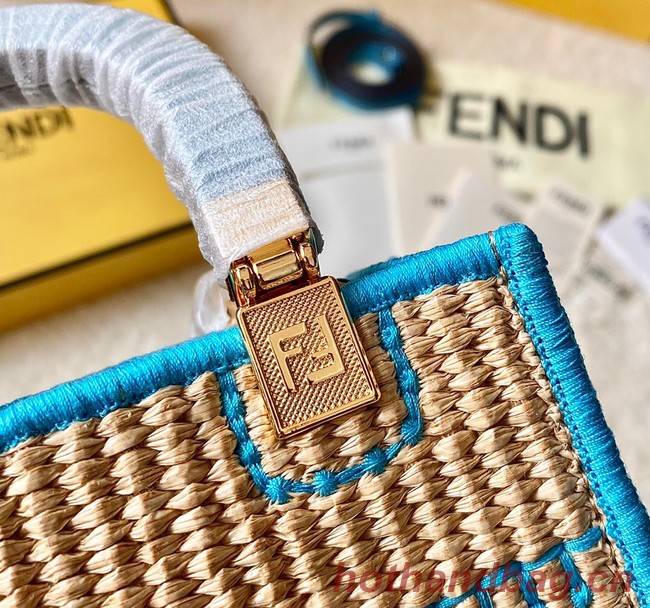 FENDI Mini Sunshine Shopper FF raffia mini-bag 8BS051A blue